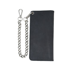 LARGE TRUCKER - Vegetable Tanned Leather Wallet Gunmetal Black