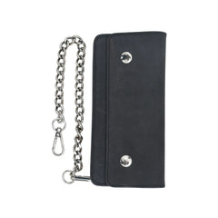 LARGE TRUCKER - Vegetable Tanned Leather Wallet Gunmetal Black