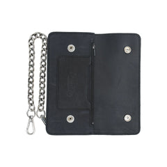 LARGE TRUCKER - Vegetable Tanned Leather Wallet Gunmetal Black