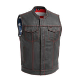 Roadsmith Men's Motorcycle Leather Vest - Red Stitch