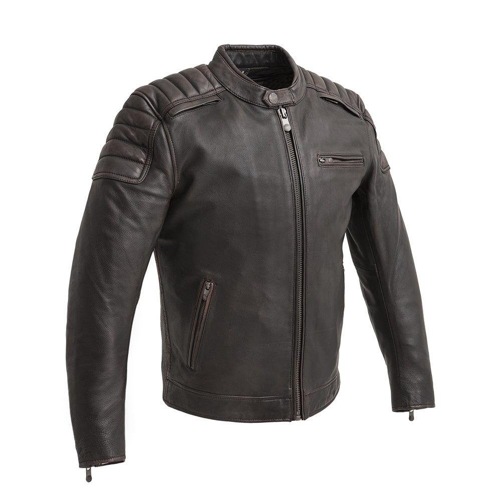Crusader Men's Motorcycle Leather Jacket Men's Leather Jacket First Manufacturing Company Brown Beige S