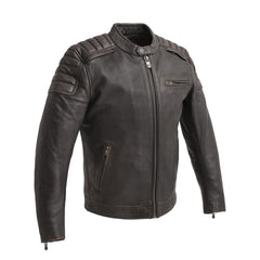 Crusader Men's Motorcycle Leather Jacket Men's Leather Jacket First Manufacturing Company Brown Beige S