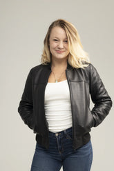 Ivory Impact Womens Fashion Leather Bomber Jacket