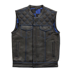 Finish Line - Blue Checker - Men's Motorcycle Leather Vest Men's Leather Vest First Manufacturing Company S
