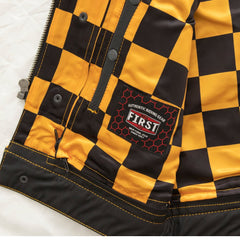 Finish Line - Gold Checker - Men's Motorcycle Leather Vest Men's Leather Vest First Manufacturing Company