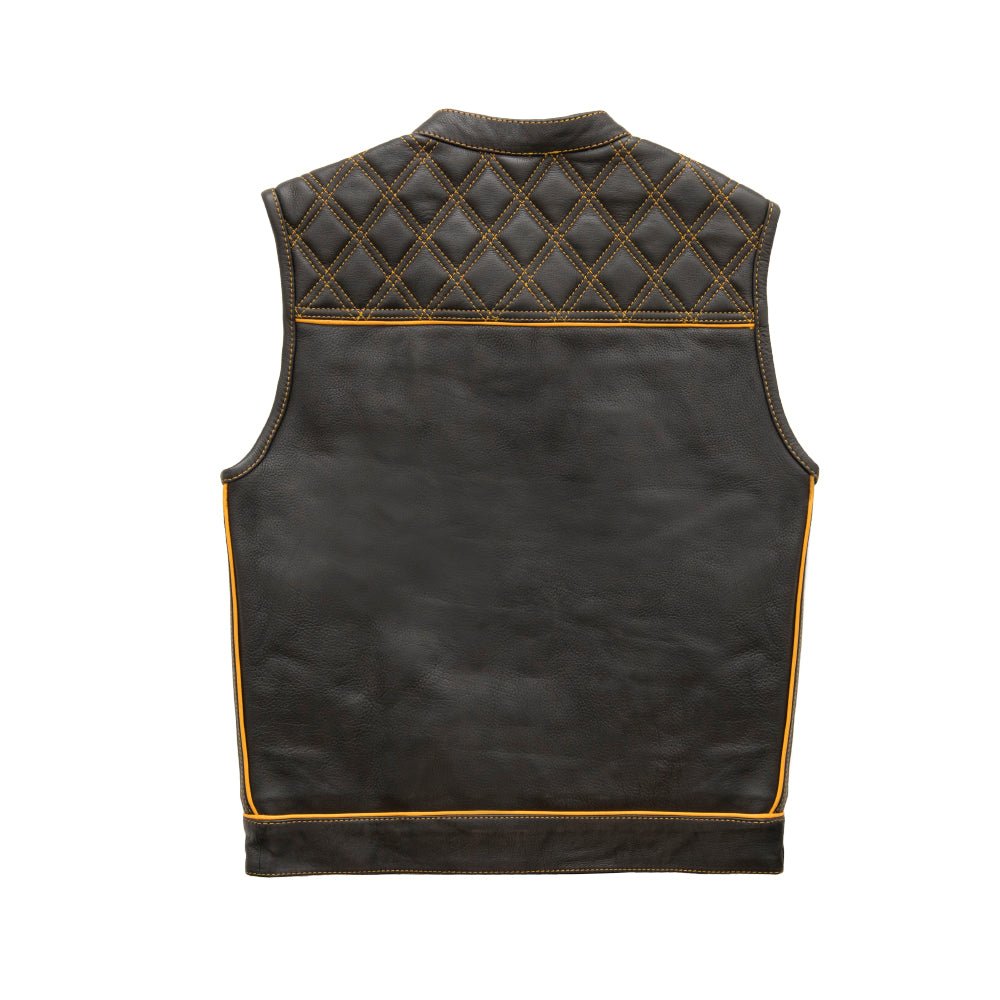 Finish Line - Gold Checker - Men's Motorcycle Leather Vest Men's Leather Vest First Manufacturing Company
