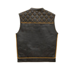 Finish Line - Gold Checker - Men's Motorcycle Leather Vest Men's Leather Vest First Manufacturing Company