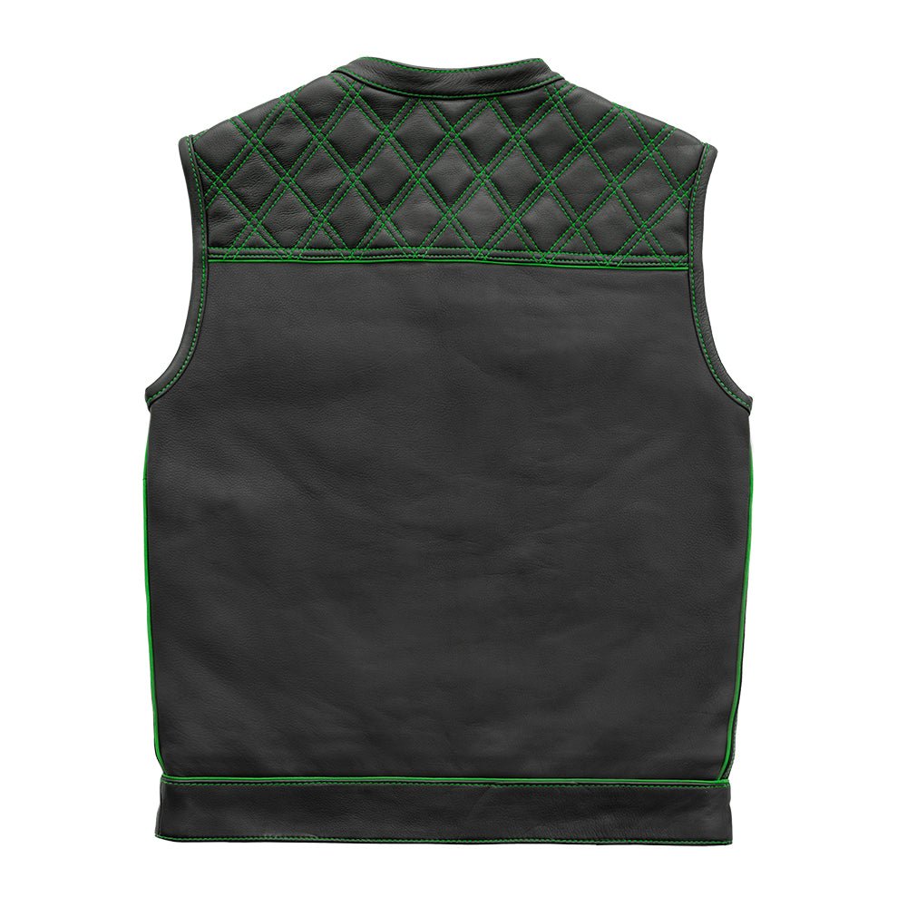 Finish Line - Green Checker - Men's Motorcycle Leather Vest Men's Leather Vest First Manufacturing Company