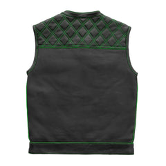 Finish Line - Green Checker - Men's Motorcycle Leather Vest Men's Leather Vest First Manufacturing Company
