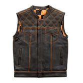Finish Line - Orange Checker - Men's Motorcycle Leather Vest Men's Leather Vest First Manufacturing Company Black/Orange S Leather