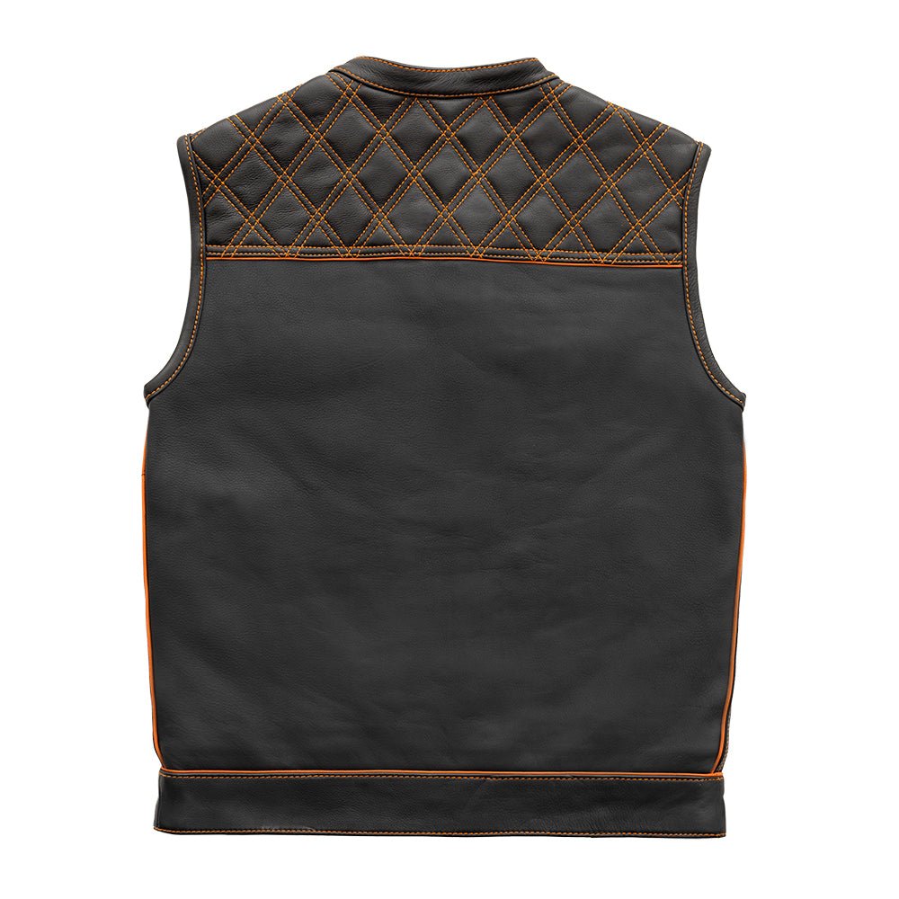Finish Line - Orange Checker - Men's Motorcycle Leather Vest Men's Leather Vest First Manufacturing Company