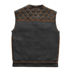 Finish Line - Orange Checker - Men's Motorcycle Leather Vest Men's Leather Vest First Manufacturing Company