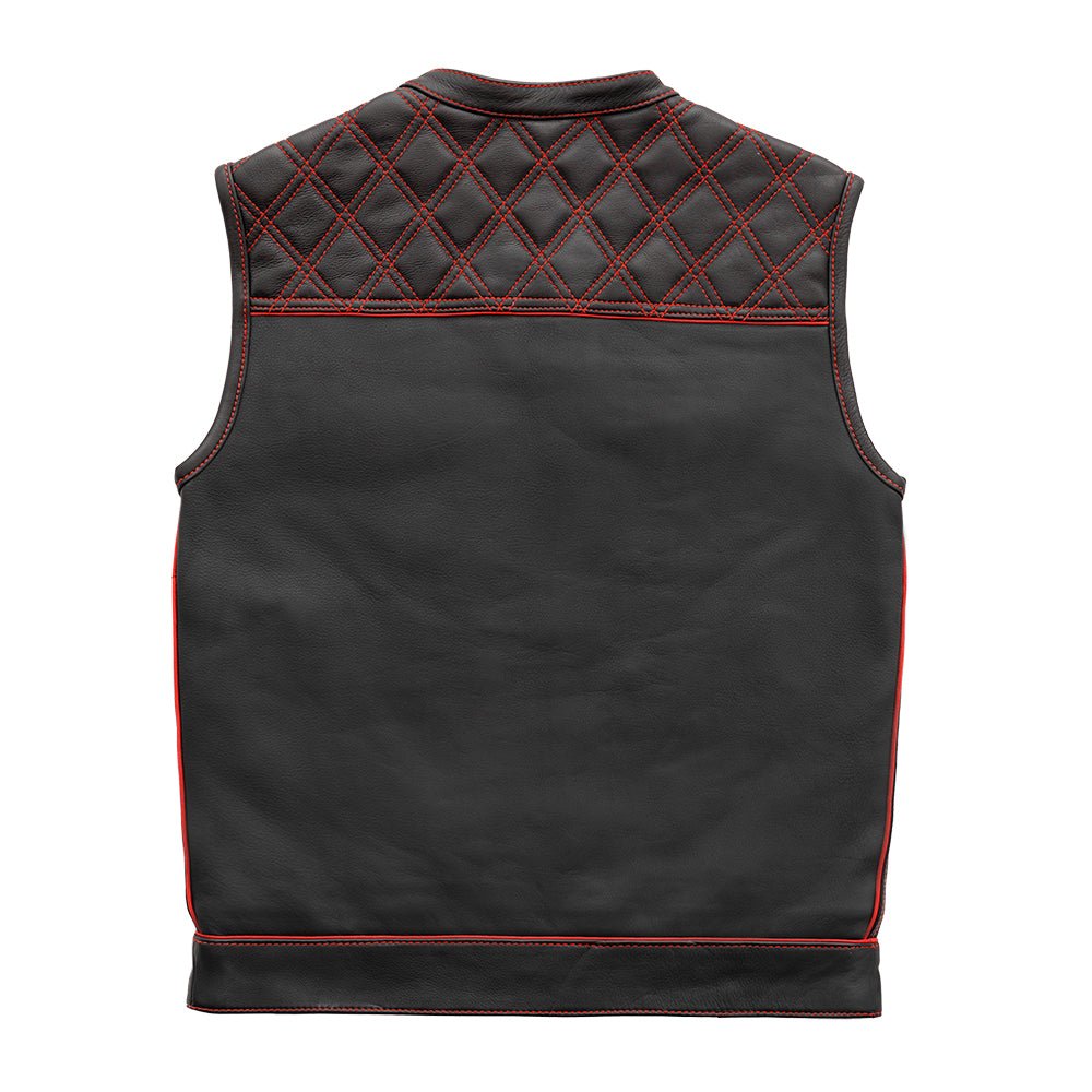 Finish Line - Red Checker - Men's Motorcycle Leather Vest Men's Leather Vest First Manufacturing Company