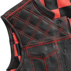 Finish Line - Red Checker - Men's Motorcycle Leather Vest Men's Leather Vest First Manufacturing Company
