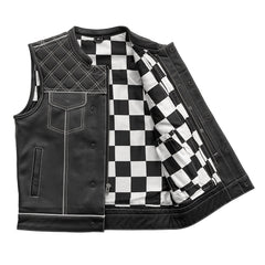 Finish Line - White Checker - Men's Motorcycle Leather Vest Men's Leather Vest First Manufacturing Company