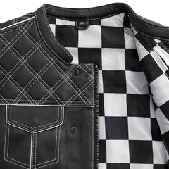 Finish Line - White Checker - Men's Motorcycle Leather Vest Men's Leather Vest First Manufacturing Company