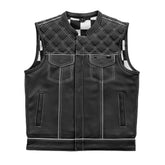 Finish Line - White Checker - Men's Motorcycle Leather Vest Men's Leather Vest First Manufacturing Company S