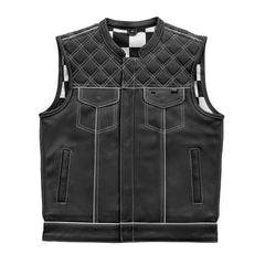 Finish Line - White Checker - Men's Motorcycle Leather Vest Men's Leather Vest First Manufacturing Company S