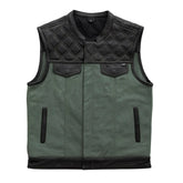 Steelhorse Men's Motorcycle Leather Canvas Vest - Green