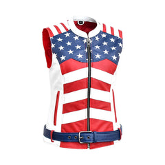 Meleys American Flag Women's Motorcycle Leather Vest