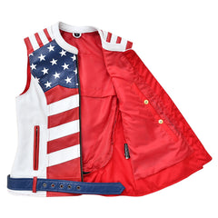 Meleys American Flag Women's Motorcycle Leather Vest