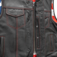 Roadsmith Men's Motorcycle Leather Vest - Red Stitch