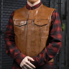 Nocturne Men's Platinum Leather Motorcycle Vest