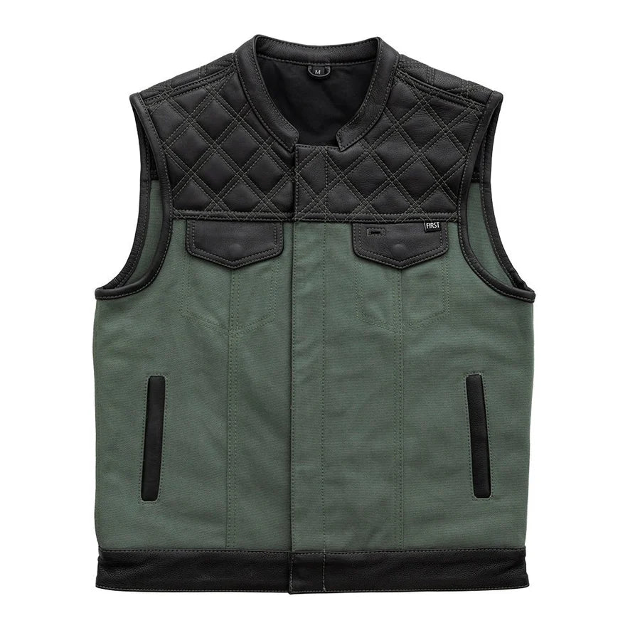 Steelhorse Men's Motorcycle Leather Canvas Vest - Green