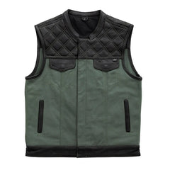 Steelhorse Men's Motorcycle Leather Canvas Vest - Green