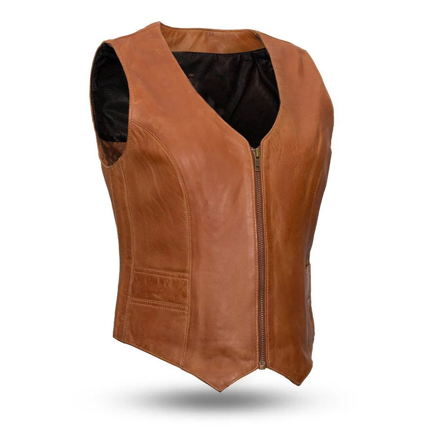 Ladies Classic Western Style Leather Biker Vest