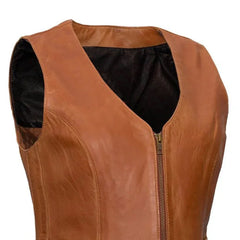 Ladies Classic Western Style Leather Biker Vest